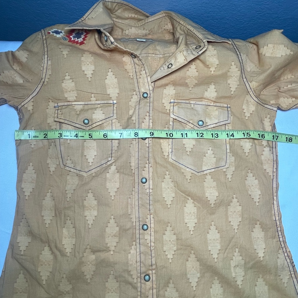 Ryan Michael Western Snap Shirt Mustard Aztec Embroidered Women S - Picture 10 of 11
